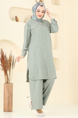 moda selvim طقم أخضر عشبي 318HBS856 - Thumbnail