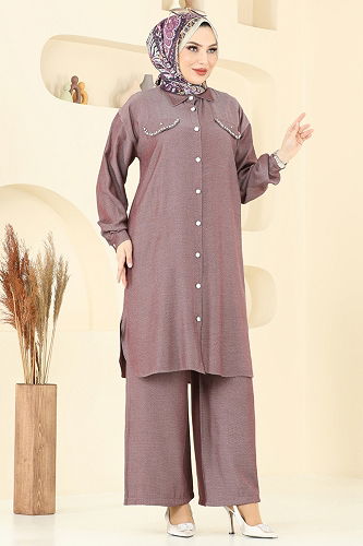 moda selvim طقم خمري 318HBS856 - Thumbnail