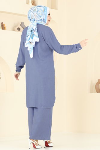 moda selvim طقم جينز غامق 318HBS856 - Thumbnail