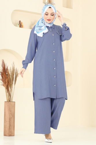 moda selvim طقم جينز غامق 318HBS856 - Thumbnail