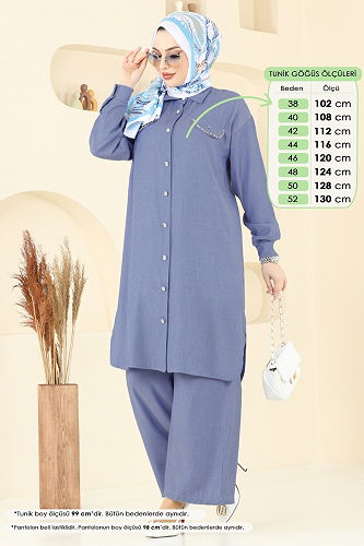 moda selvim طقم جينز غامق 318HBS856 - Thumbnail