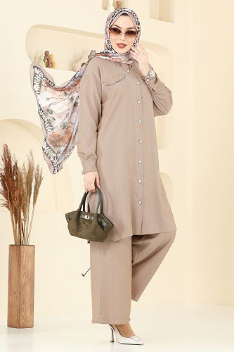 moda selvim طقم بيج غامق 318HBS856 - Thumbnail