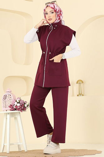 moda selvim طقم خمري 3207HBS856 - Thumbnail