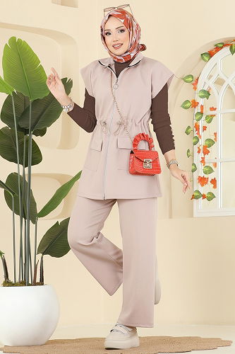 moda selvim طقم وردي فاتح 3207HBS856 - Thumbnail