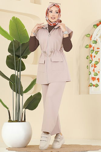 moda selvim طقم وردي فاتح 3207HBS856 - Thumbnail