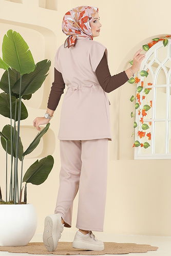 moda selvim طقم وردي فاتح 3207HBS856 - Thumbnail