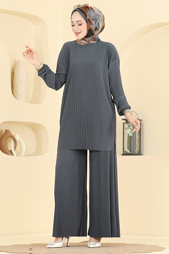 moda selvim طقم رمادي غامق 320BO429 - Thumbnail