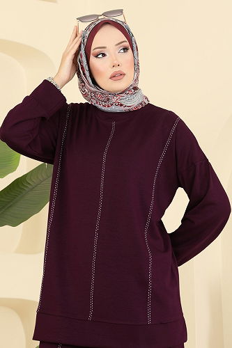 moda selvim طقم خمري 3216HBS856 - Thumbnail