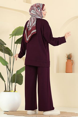 moda selvim طقم خمري 3216HBS856 - Thumbnail