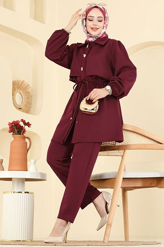 moda selvim طقم خمري 3227HBS856 - Thumbnail