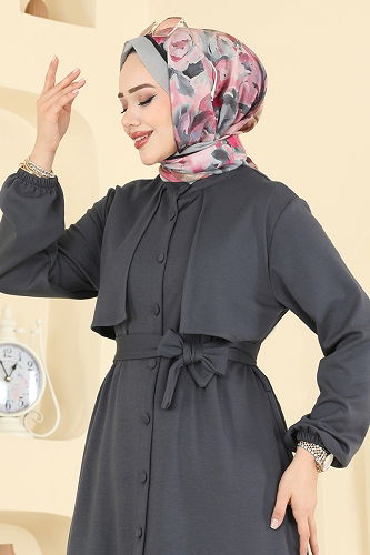 moda selvim طقم رمادي غامق 322ASN888 - Thumbnail