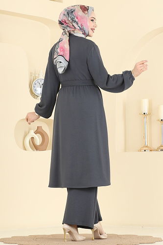 moda selvim طقم رمادي غامق 322ASN888 - Thumbnail