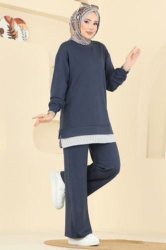 moda selvim طقم رمادي غامق 3246HBS856 - Thumbnail