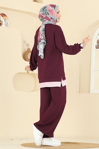 moda selvim طقم خمري 3246HBS856 - Thumbnail