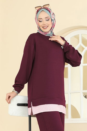 moda selvim طقم خمري 3246HBS856 - Thumbnail