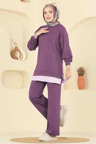 moda selvim طقم ليلكي غامق 3246HBS856 - Thumbnail