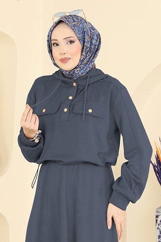 moda selvim طقم رمادي غامق 3248HBS856 - Thumbnail