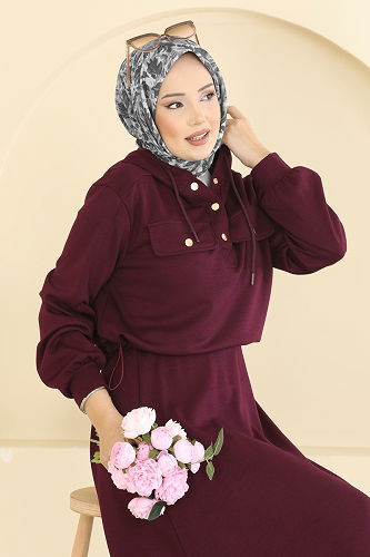 moda selvim طقم خمري 3248HBS856 - Thumbnail