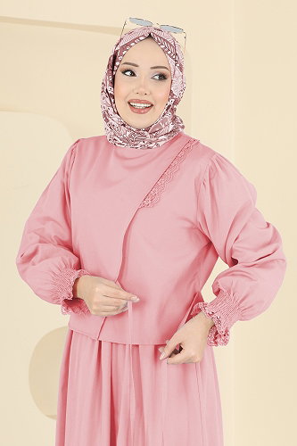 moda selvim طقم بيج وردي 324ASN888 - Thumbnail
