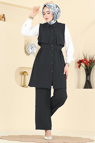 moda selvim طقم رمادي غامق 3254HBS856 - Thumbnail
