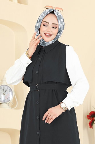moda selvim طقم رمادي غامق 3254HBS856 - Thumbnail