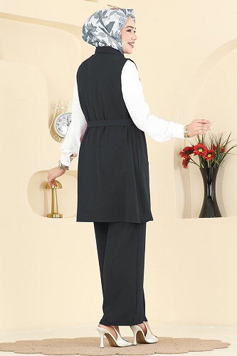 moda selvim طقم رمادي غامق 3254HBS856 - Thumbnail