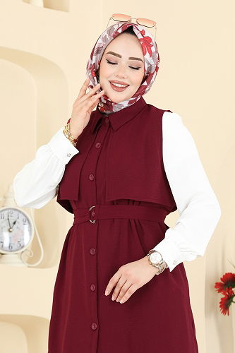 moda selvim طقم خمري 3254HBS856 - Thumbnail