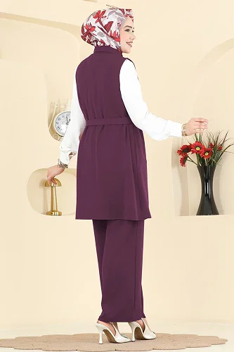 moda selvim طقم ليلكي غامق 3254HBS856 - Thumbnail