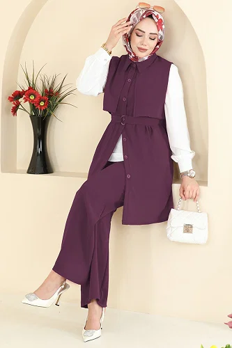 moda selvim طقم ليلكي غامق 3254HBS856 - Thumbnail