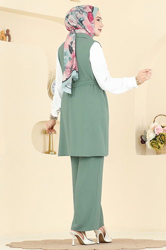 moda selvim طقم أخضر باهت غامق 3254HBS856 - Thumbnail