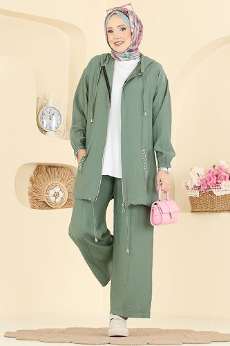 moda selvim طقم أخضر عشبي 3257HBS856 - Thumbnail