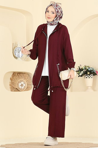 moda selvim طقم خمري 3257HBS856 - Thumbnail