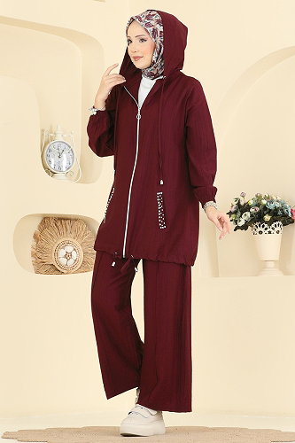 moda selvim طقم خمري 3257HBS856 - Thumbnail
