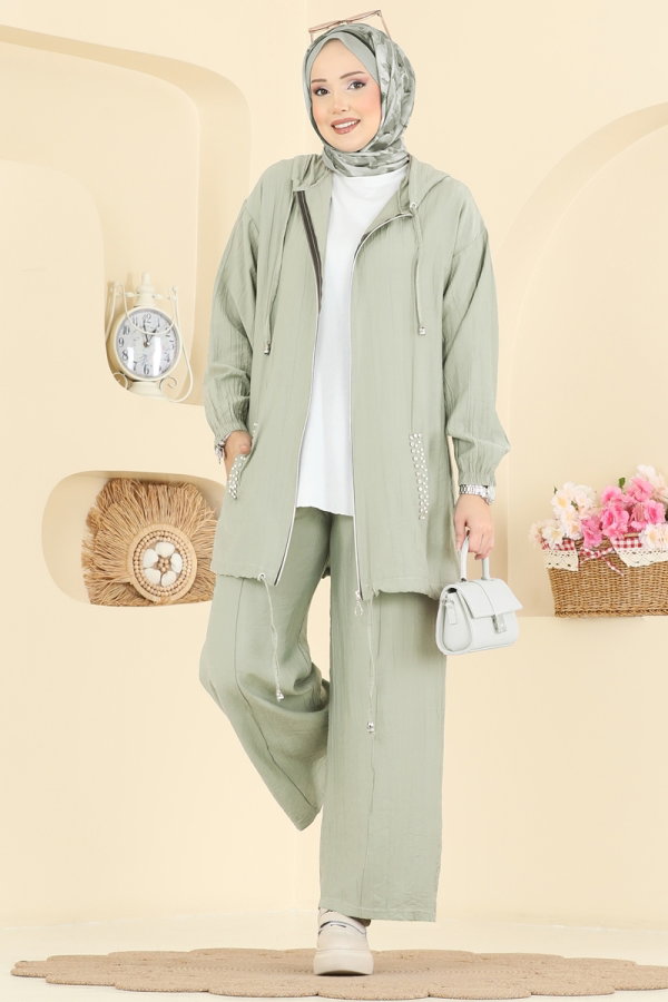 Modaselvim الاطقم طقم أخضر باهت 3257HBS856