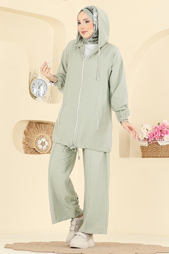 moda selvim طقم أخضر باهت 3257HBS856 - Thumbnail