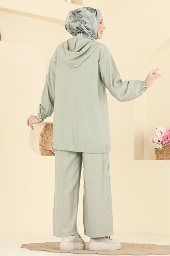 moda selvim طقم أخضر باهت 3257HBS856 - Thumbnail