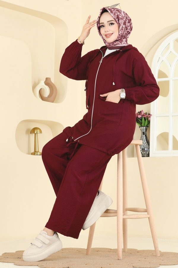 Modaselvim Hijab Combinations Combined 3258HBS856 Burgundy