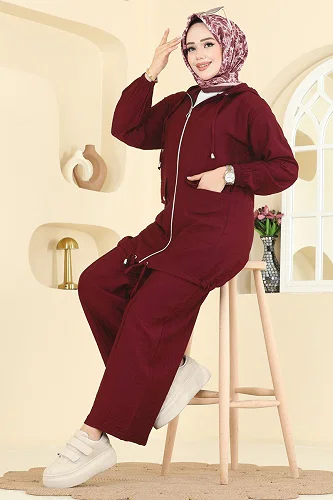 moda selvim طقم خمري 3258HBS856 - Thumbnail
