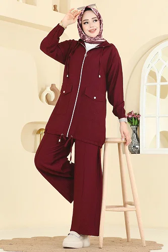 moda selvim طقم خمري 3258HBS856 - Thumbnail