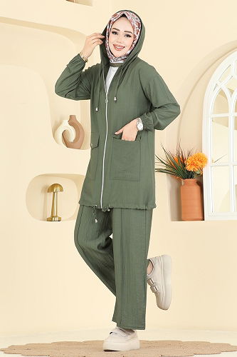 moda selvim طقم اخضر عفني 3258HBS856 - Thumbnail