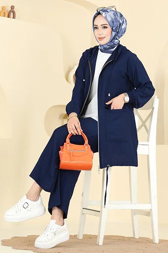 moda selvim طقم كحلي فاتح 3258HBS856 - Thumbnail