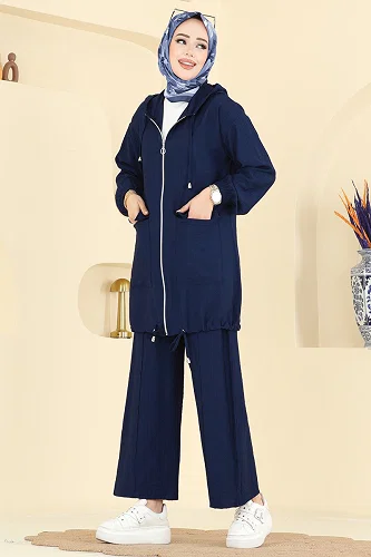 moda selvim طقم كحلي فاتح 3258HBS856 - Thumbnail