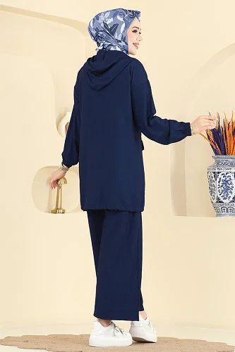 moda selvim طقم كحلي فاتح 3258HBS856 - Thumbnail
