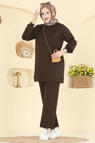 moda selvim طقم بني غامق 3265HBS856 - Thumbnail