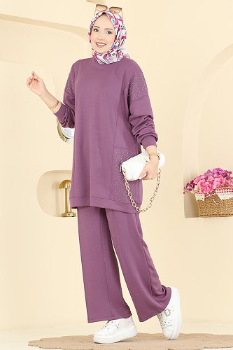 moda selvim طقم ليلكي غامق 3265HBS856 - Thumbnail