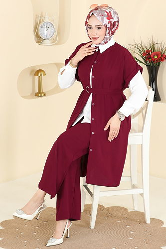 moda selvim طقم خمري 3274HBS856 - Thumbnail