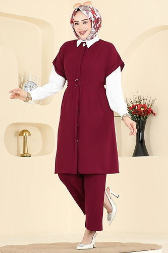 moda selvim طقم خمري 3274HBS856 - Thumbnail