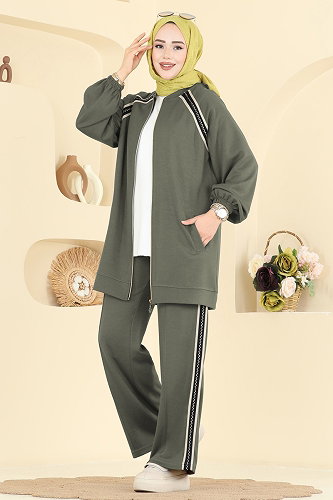 moda selvim طقم أخضر عشبي 3287HBS856 - Thumbnail
