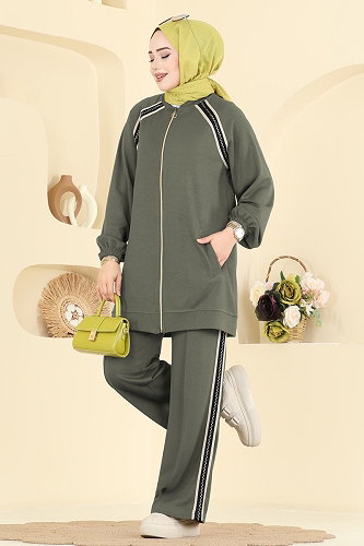moda selvim طقم أخضر عشبي 3287HBS856 - Thumbnail