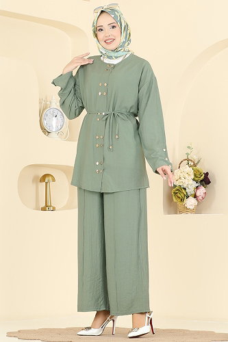 moda selvim طقم أخضر عشبي 3299HBS856 - Thumbnail